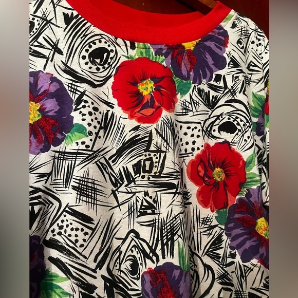 Traffic Jam Preppy Floral Y2K Sweater Light Weight  Red & White Sz L Woman - Picture 5 of 9